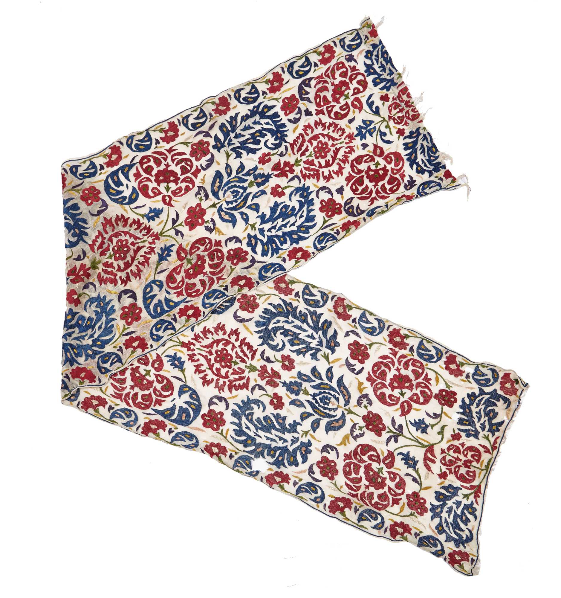 Lot 536 - An embroidered muslin panel, Algerian,