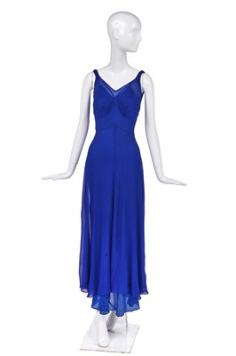 Lot 413 - A royal-blue bias-cut chiffon evening-gown, 1930s