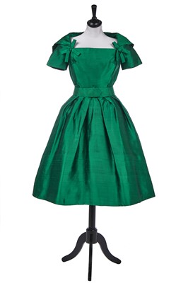 Lot 264 - A Christian Dior emerald green shantung ziberline cocktail dress, circa 1958