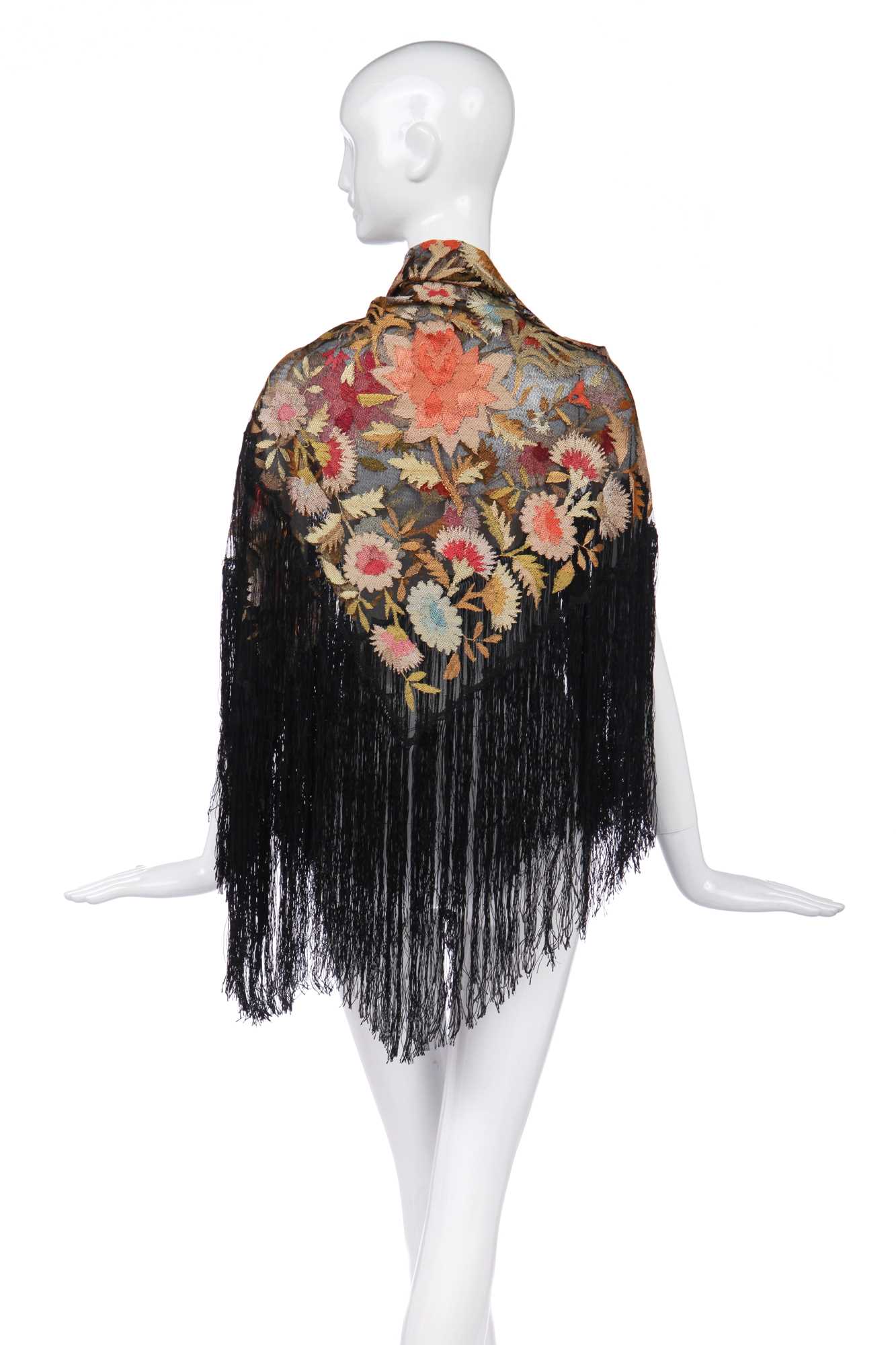 Lot 445 - Two Beauvais embroidered net shawls, French,