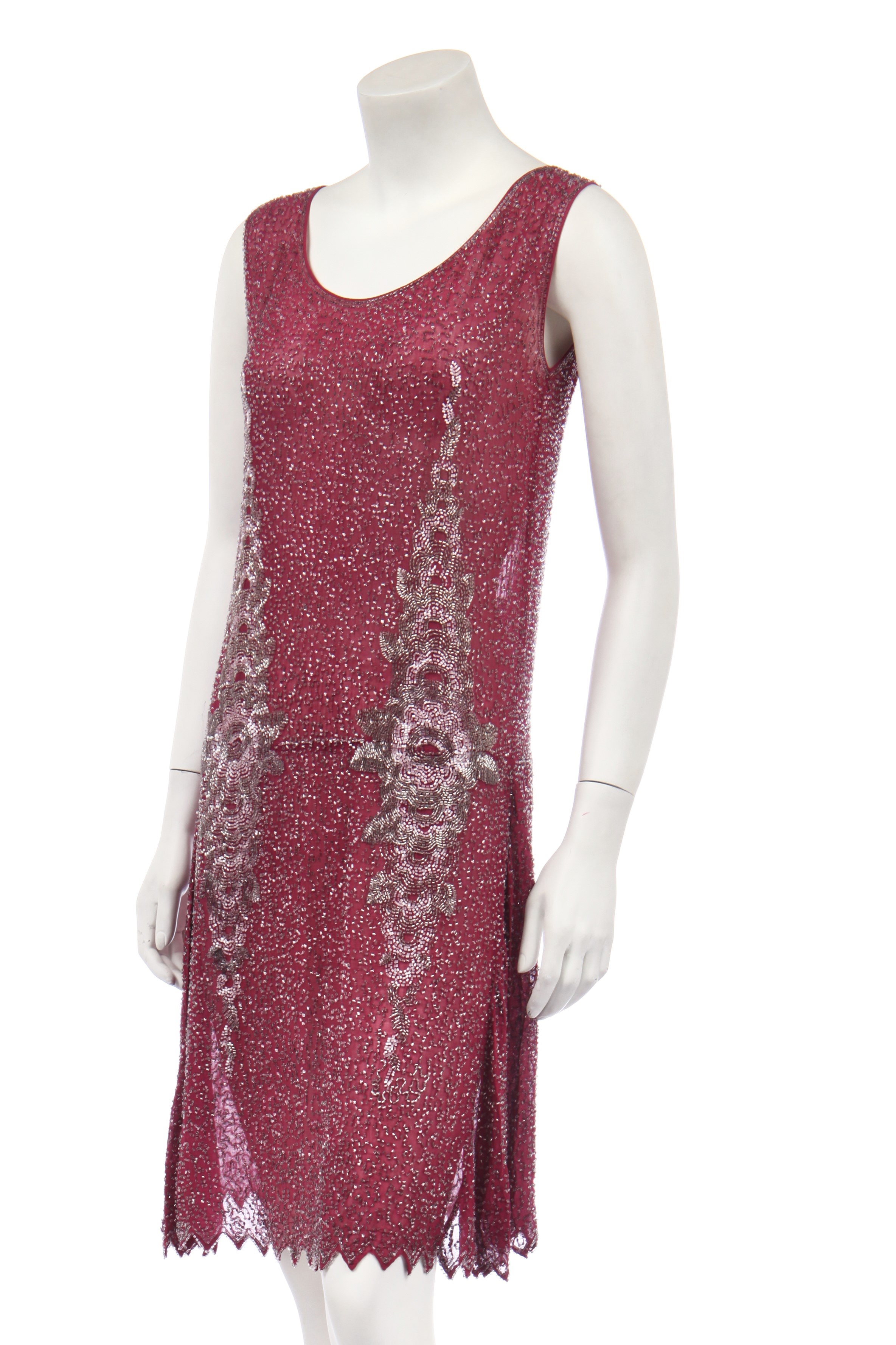 Lot 454 - A rose-pink beaded muslin flapper dress,