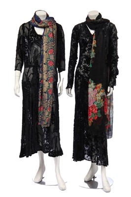 Lot 417 - A bias-cut black devoré velvet dress, mid-1930s