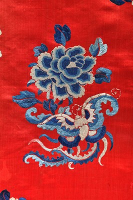 Lot 541 - An embroidered red satin chang-fu, Chinese, circa 1900