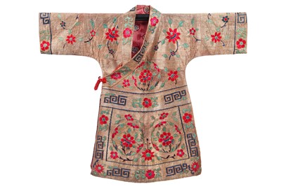 Lot 541 - An embroidered red satin chang-fu, Chinese, circa 1900