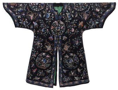 Lot 542 - An embroidered black satin robe, Chinese for the European market, circa 1910