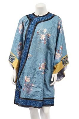 Lot 544 - An embroidered blue damask chang-fu, Chinese, circa 1900