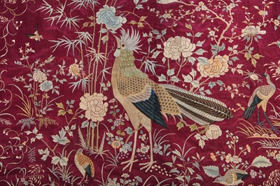 Lot 546 - A Cantonese embroidered dark purple satin panel, Chinese for the European market, 1900-1910s