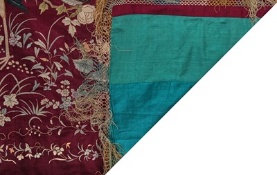 Lot 546 - A Cantonese embroidered dark purple satin panel, Chinese for the European market, 1900-1910s