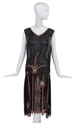 Lot 224 - A black beaded muslin flapper dress, circa 1925