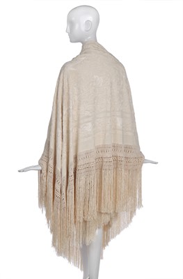 Lot 226 - A finely embroidered ivory silk crêpe shawl, Cantonese for the European market, 1910s-20s