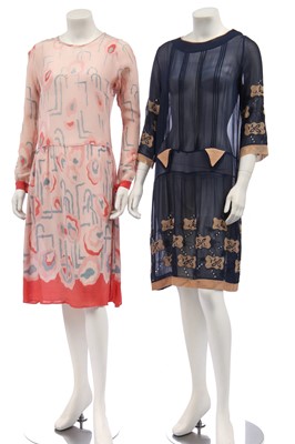 Lot 468 - Five dresses in mainly shades of pink and peach, 1920s