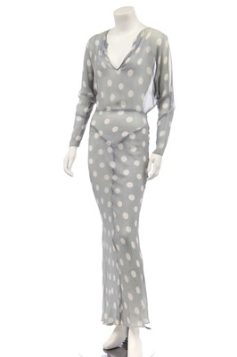 Lot 420 - A polka-dot blue-grey chiffon evening gown, 1930s