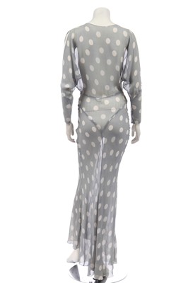 Lot 420 - A polka-dot blue-grey chiffon evening gown, 1930s