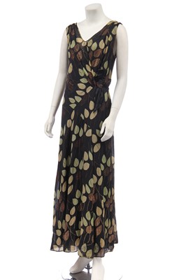 Lot 421 - A printed silk-chiffon and lamé evening gown, 1930s