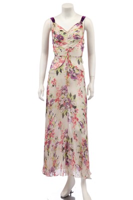 Lot 425 - A floral printed chiffon garden party gown, 1930s