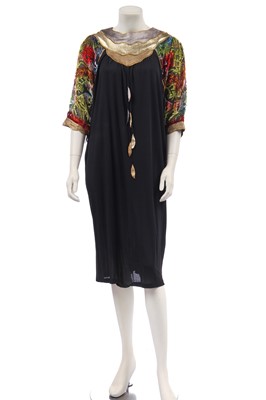 Lot 256 - A Lesley Sandra dress with devoré velvet sleeves and metallic leather yoke, 1970s