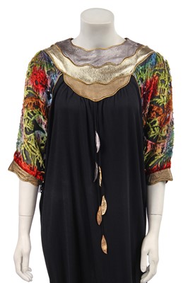 Lot 256 - A Lesley Sandra dress with devoré velvet sleeves and metallic leather yoke, 1970s