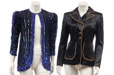 Lot 256 - A Lesley Sandra dress with devoré velvet sleeves and metallic leather yoke, 1970s