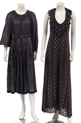 Lot 256 - A Lesley Sandra dress with devoré velvet sleeves and metallic leather yoke, 1970s