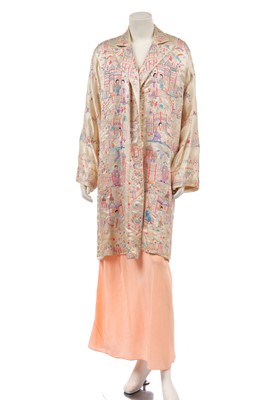 Lot 434 - A Cantonese figurative embroidered evening coat, Chinese, 1930s