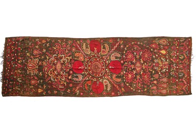 Lot 539 - An embroidered wool scarf, Zoroastrian, Yazd, Persia, 19th century