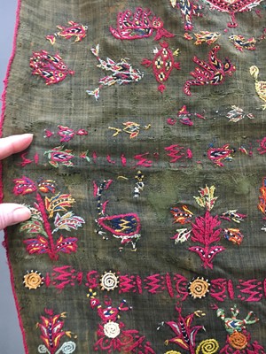 Lot 539 - An embroidered wool scarf, Zoroastrian, Yazd, Persia, 19th century