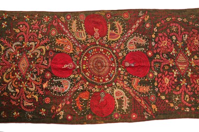 Lot 539 - An embroidered wool scarf, Zoroastrian, Yazd, Persia, 19th century