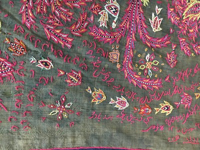 Lot 539 - An embroidered wool scarf, Zoroastrian, Yazd, Persia, 19th century