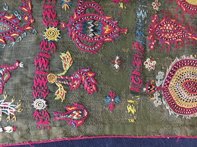 Lot 539 - An embroidered wool scarf, Zoroastrian, Yazd, Persia, 19th century