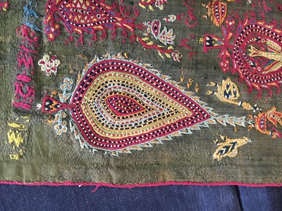 Lot 539 - An embroidered wool scarf, Zoroastrian, Yazd, Persia, 19th century