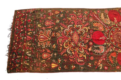 Lot 539 - An embroidered wool scarf, Zoroastrian, Yazd, Persia, 19th century