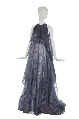 Lot 206 - A Jean-Louis Scherrer by Stéphane Rolland voluminous evening gown of slate-blue organza, 2000s