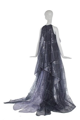Lot 206 - A Jean-Louis Scherrer by Stéphane Rolland voluminous evening gown of slate-blue organza, 2000s