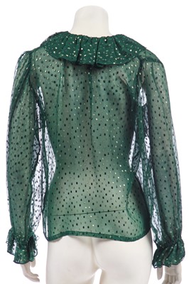Lot 270 - An Yves Saint Laurent lamé-polka-dot green chiffon blouse, 'Russian' collection, Autumn-Winter 1976-77