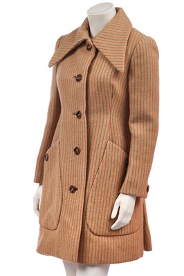 Lot 272 - A Geoffrey Beene pinstriped herringbone tweed coat, 1970s