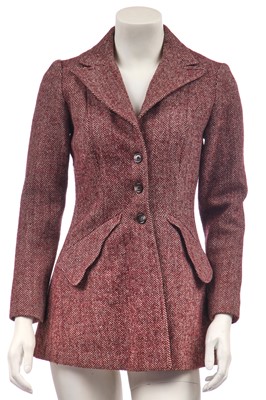 Lot 274 - An Ossie Clark burgundy herringbone tweed jacket, circa 1970