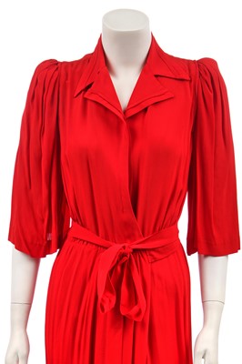 Lot 279 - An Ossie Clark red silk crepe wrap-over dress, 1970s