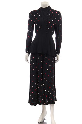 Lot 280 - An Ossie Clark black moss crepe suit, circa 1970