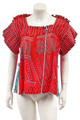 Lot 282 - A Zandra Rhodes pleated and printed rayon jacket, circa 1974