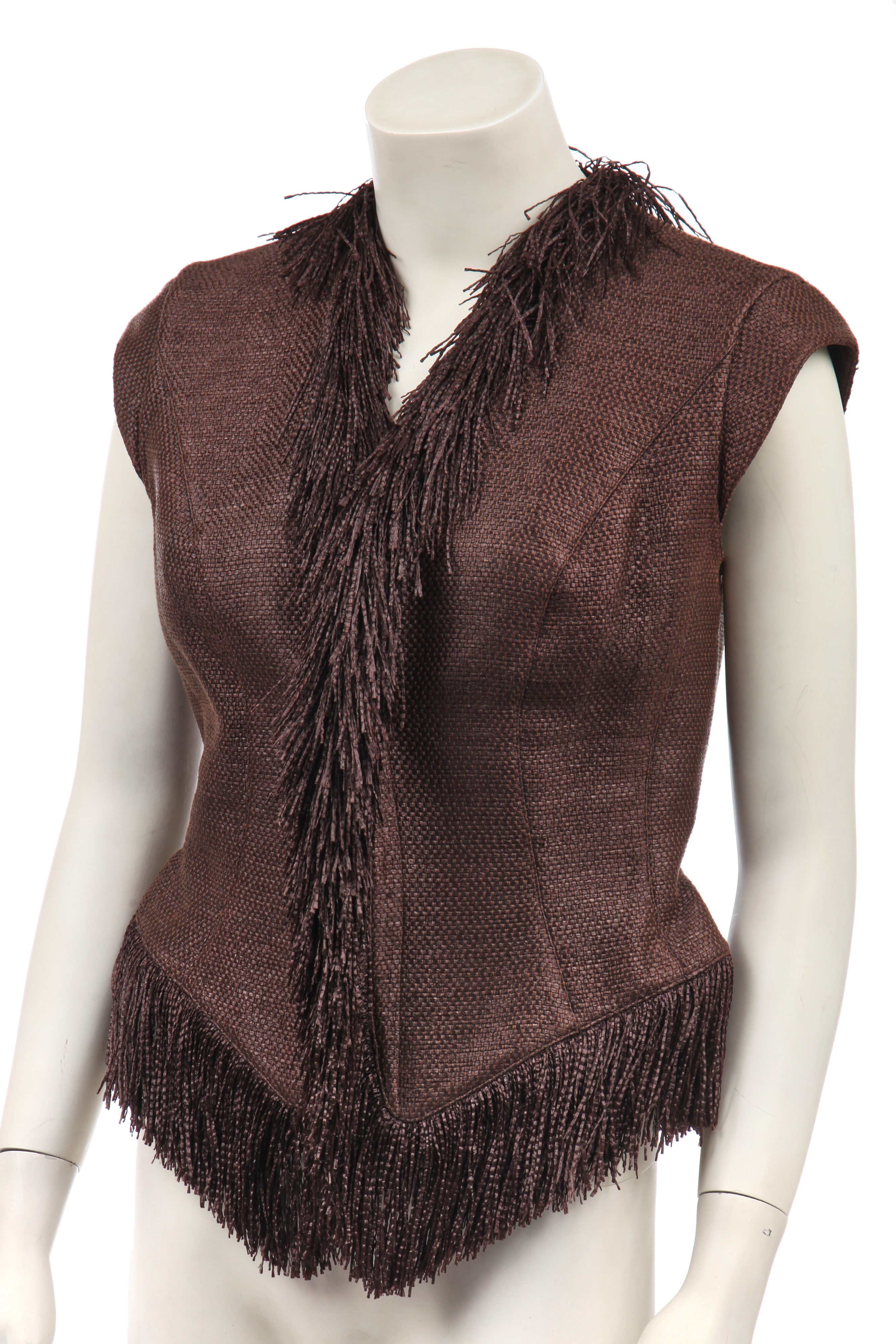 Lot 108 - A Thierry Mugler brown woven raffia-effect