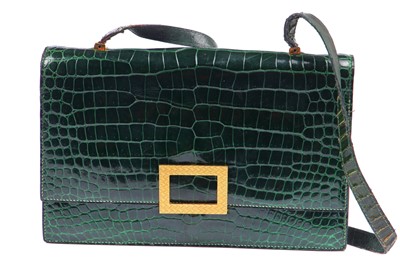 Lot 185 - A Hermès green crocodile handbag, late 1960s