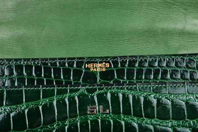 Lot 185 - A Hermès green crocodile handbag, late 1960s