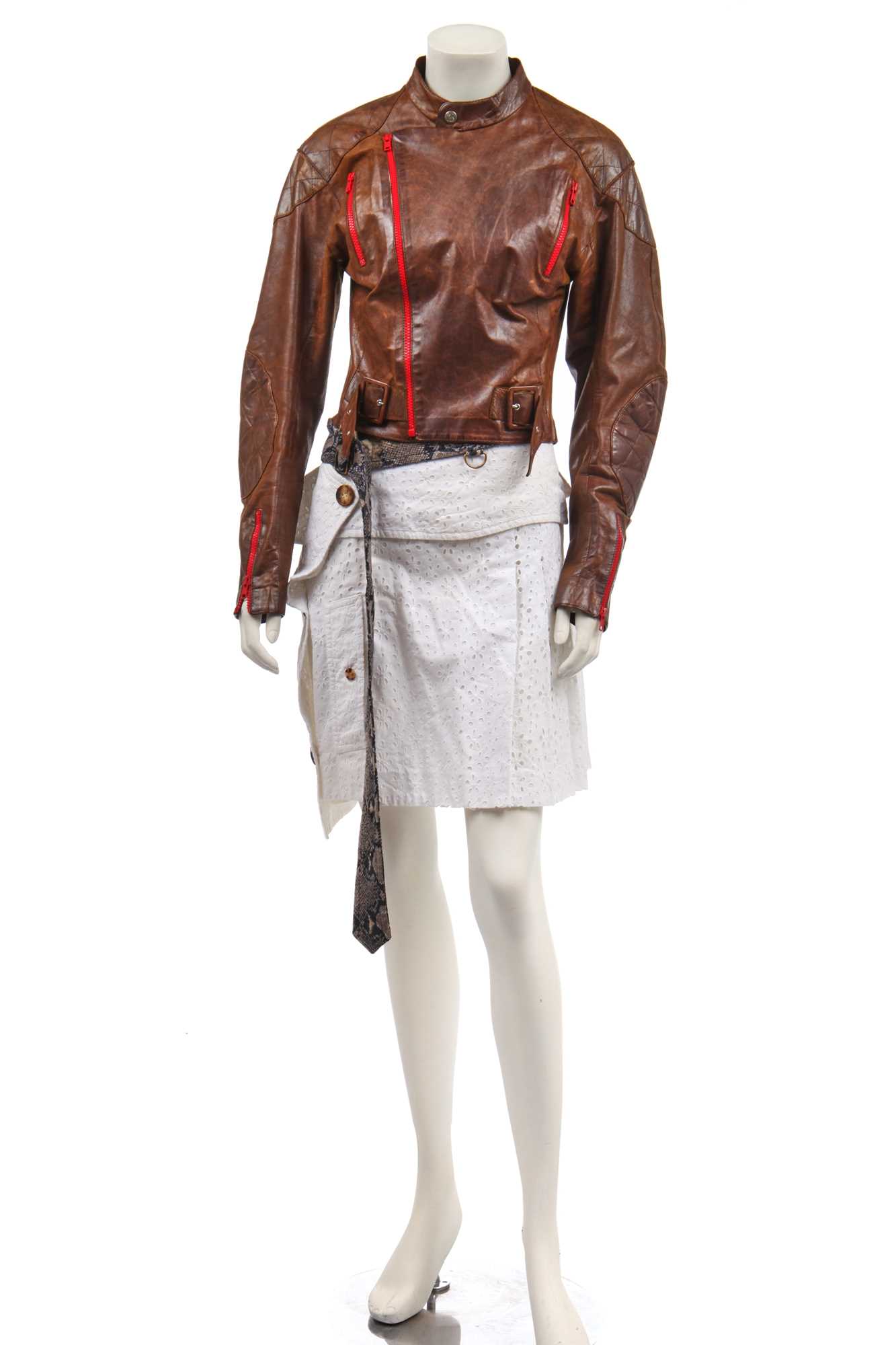 Lot 110 - A John Galliano brown leather biker jacket,