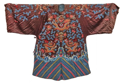 Lot 556 - A brown satin dragon robe, Chinese, early 20th century