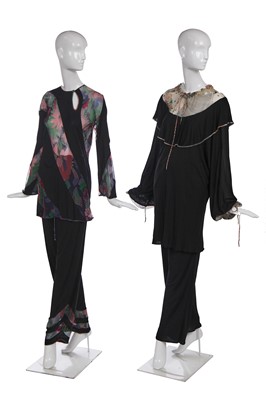 Lot 327 - An Ossie Clark/Celia Birtwell for Quorum black jersey and printed chiffon ensemble, 1977