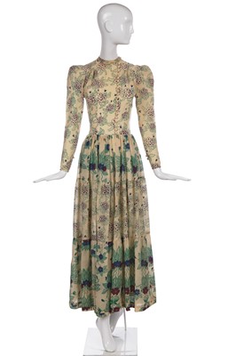 Lot 333 - An Ossie Clark/Celia Birtwell printed ivory wool dress, circa 1970