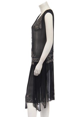 Lot 475 - A black chiffon beaded flapper dress, 1925