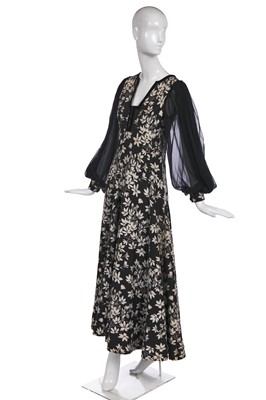 Lot 317 - A Thea Porter black and white floral woven cotton dress, 1971-72