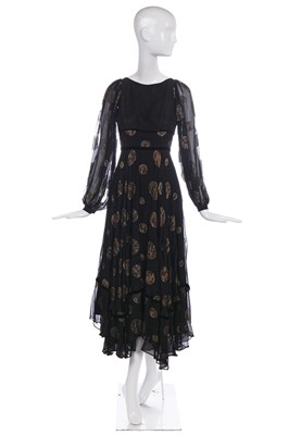 Lot 325 - A Thea Porter couture black chiffon 'gypsy' style dress, 1970s