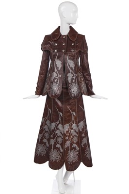 Lot 336 - A Bill Gibb brown leather ensemble, Autumn-Winter, 1972-73